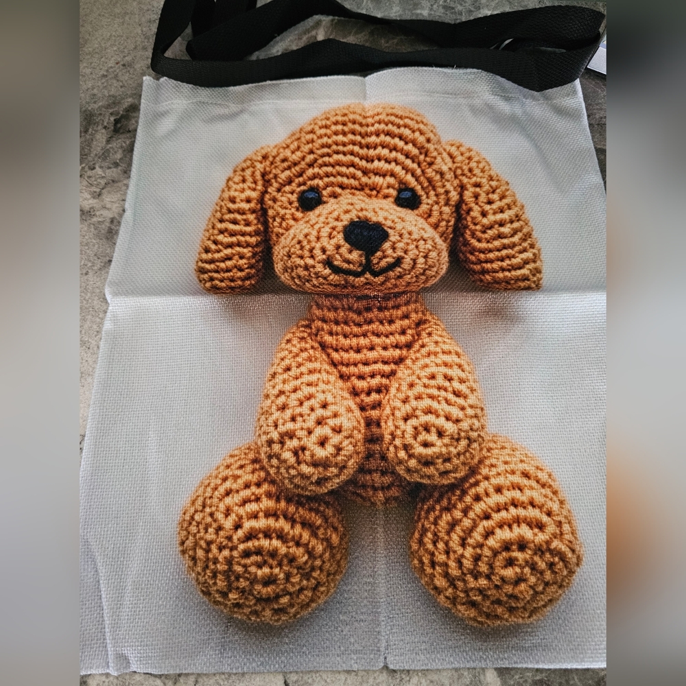 NWT 3D Crochet Puppy Dog Canvas Tote Bag - Aesthetic Boho Shopper